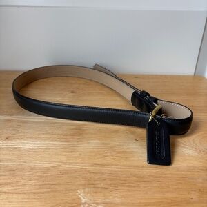 Coach Womens Minimalist Buckle Belt Brass Gold Tone Leather Black Size Large